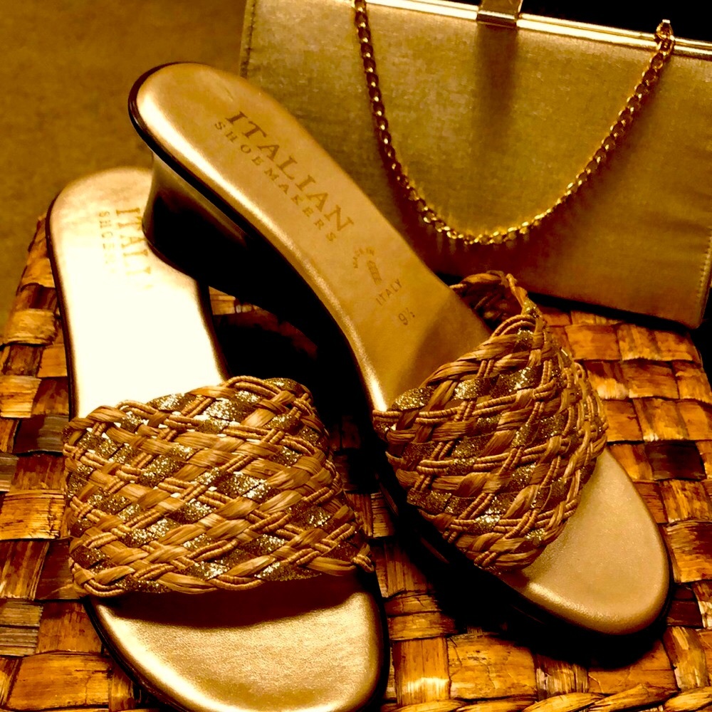 Italian shoemakers gold metallic slides.  Size 9.5.  Fits like 9.